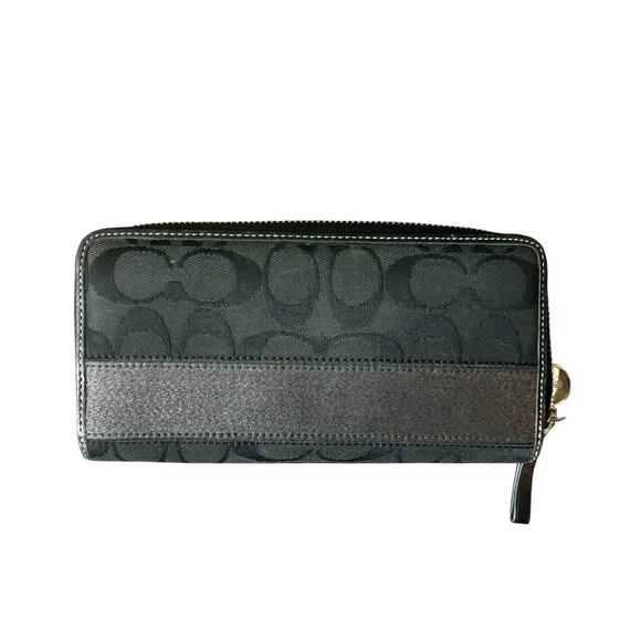 Coach Black Signature Lurex Stripe Legacy Accordion Zipper Wallet F0742-40753 - Picture 1 of 4